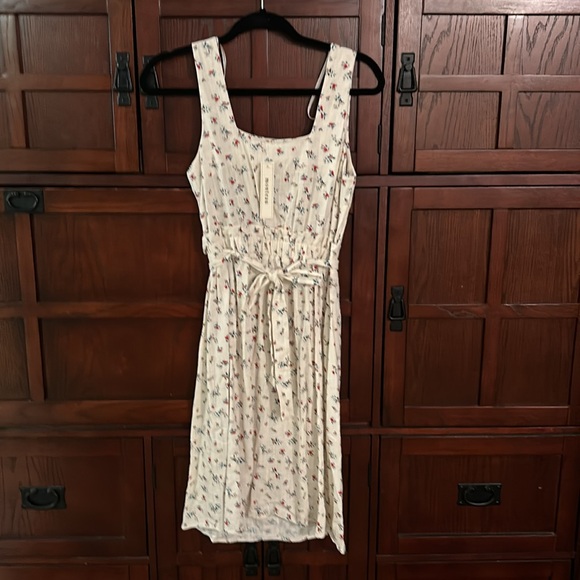 👗NWT Monteau Linen/Rayon Floral Dress Tie Waist Button Shabby Chic Cottage - Picture 3 of 16